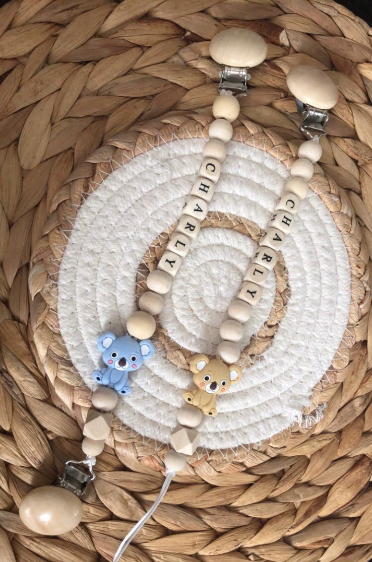 Attache Tétine Bois & Silicone - Koala Duo Naturel